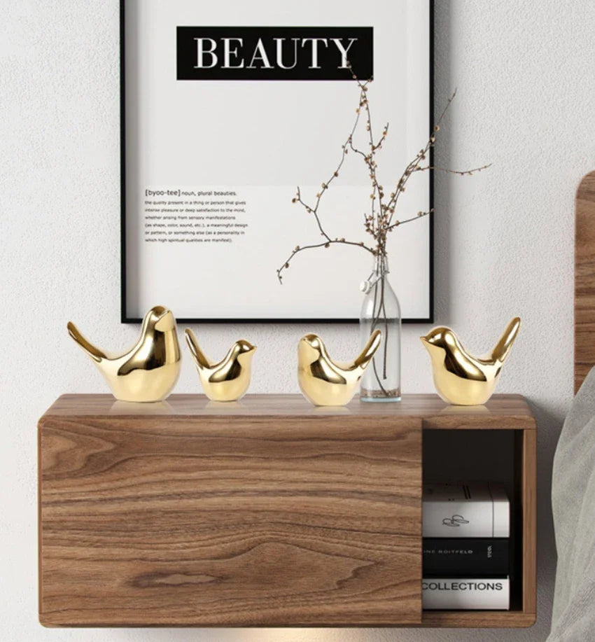 Elegant Golden Ceramic Bird Figurines – Modern Luxury Decorative Ornaments for Home & Wedding Decor ✨🐦