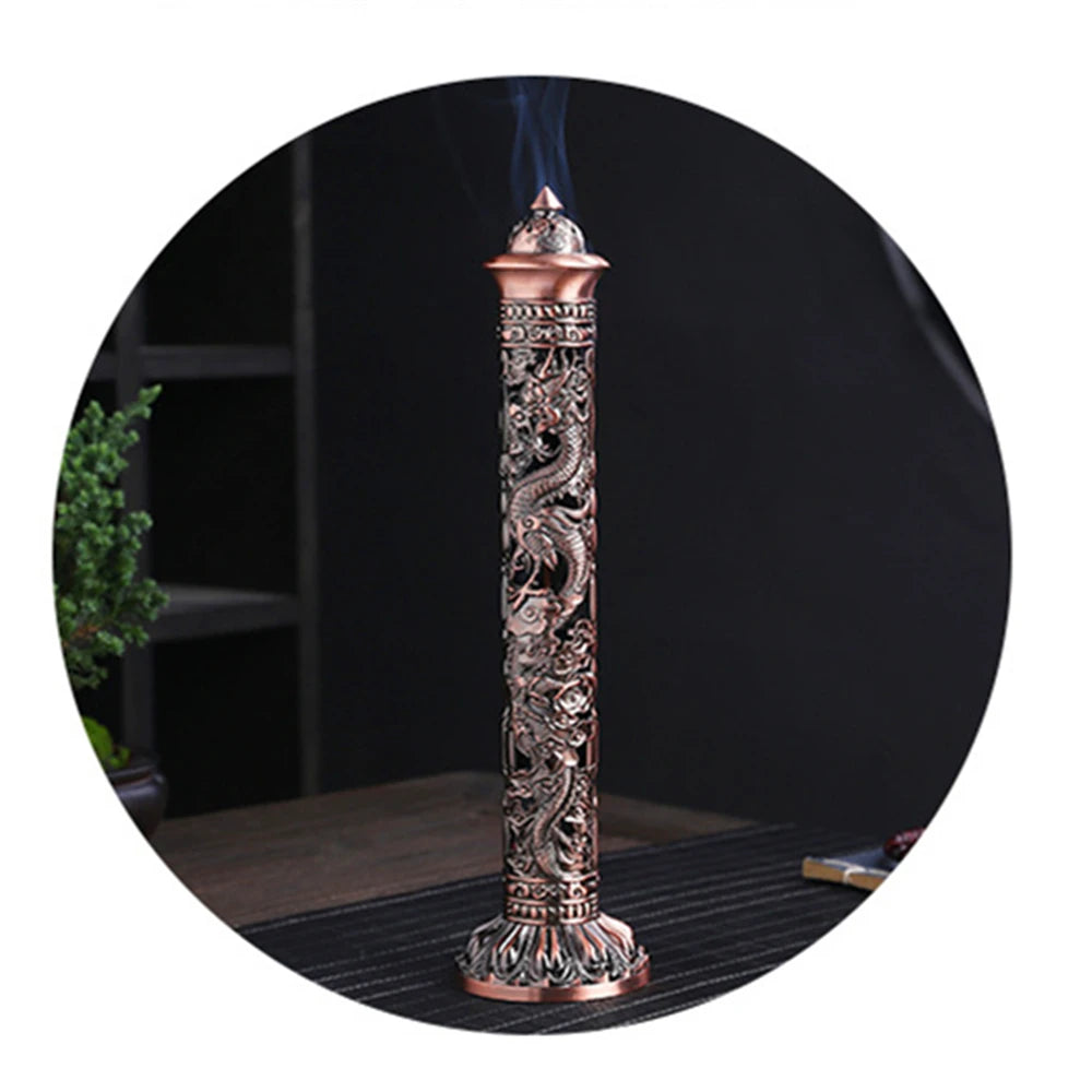 Archaize Vertical Incense Burner – Buddha Heart Sutra Dragon Phoenix Pillar