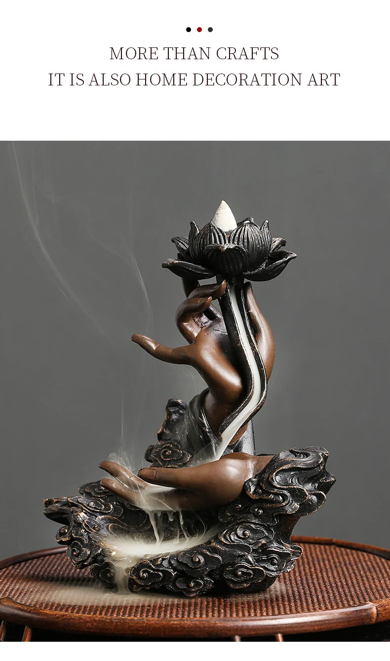 Resin Zen Incense Censer - Buddha Hand Backflow Waterfall Incense Burner