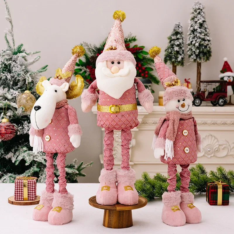 Christmas Pink Santa Claus, Snowman, & Reindeer Telescopic Doll – Festive Home Decorations & Kids Gifts