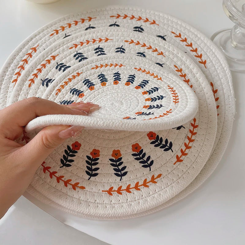 Round Woven Insulation Pot Mat Cotton Rope Placemat Dining Table Coaster Bowl Pad Simple Plate Mat Home Decoration Cup Mats