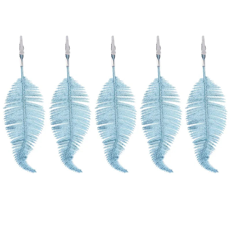 5Pcs Glittering Feather Artificial Leaves Clip – Christmas Tree Ornaments for Home & Party Decorations