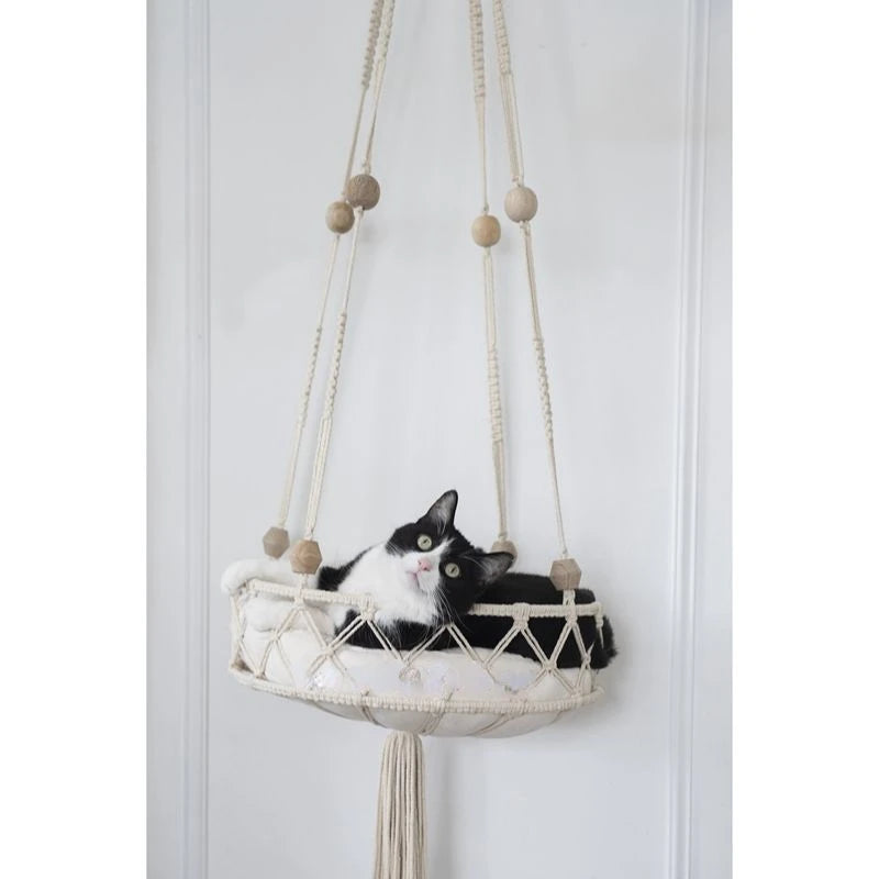 Pet Cat Hammock Swing Bed – Bohemian Handwoven Cotton Macrame Wall Hanging for Home & Bedroom Decor (Without Mat)