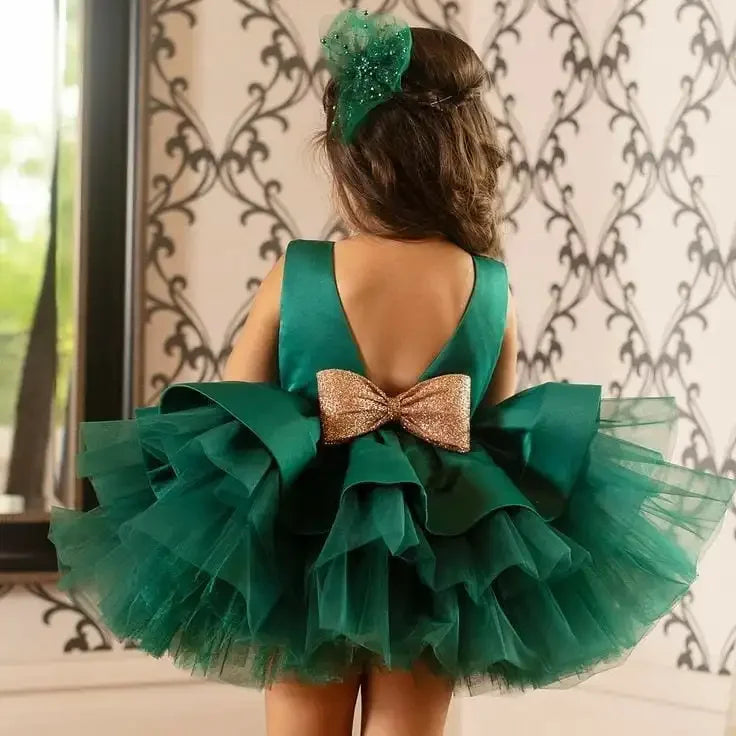 Christmas Princess Dress for Girls – Bow Backless Tutu Party Costume