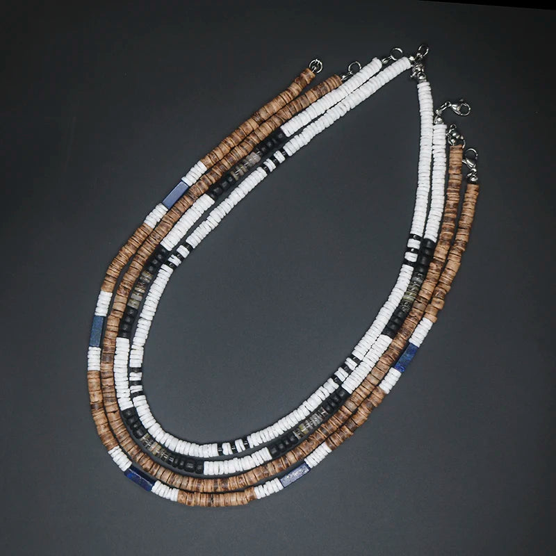 Tribal Coconut Beads Necklace – Puka Shell Surfer Necklace for Men