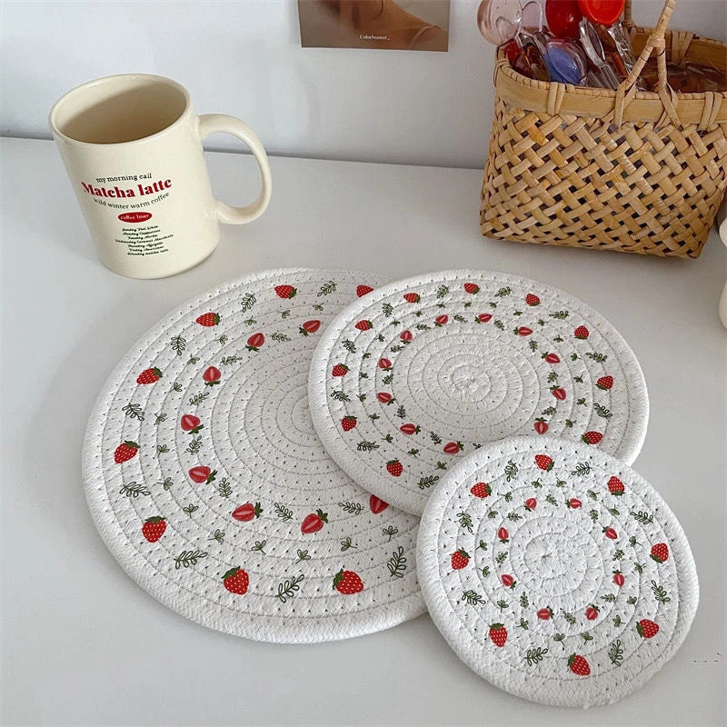 Round Woven Insulation Pot Mat Cotton Rope Placemat Dining Table Coaster Bowl Pad Simple Plate Mat Home Decoration Cup Mats