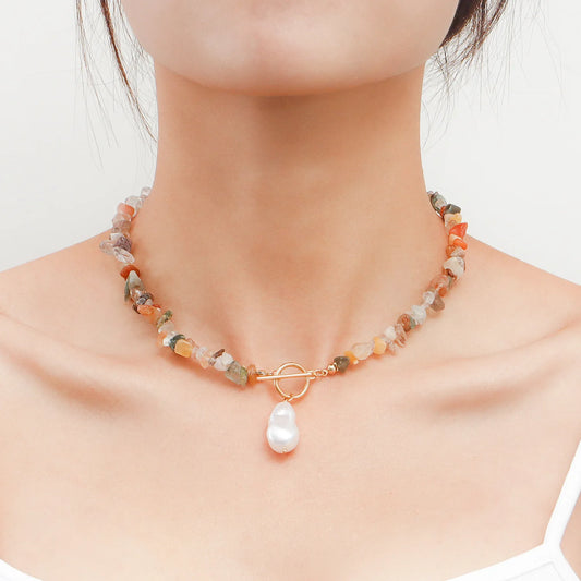 Bohemian Natural Stone Beads Choker Necklace – Colorful Handmade Vintage Bridal Jewelry for Women