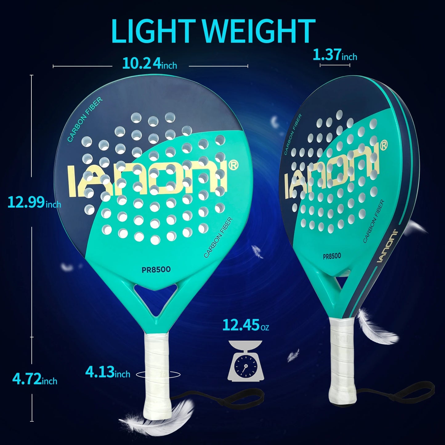 IANONI Carbon Fiber Padel Racket with EVA Memory Flex Foam Core – Lightweight Paddle Tennis Racquet for Men