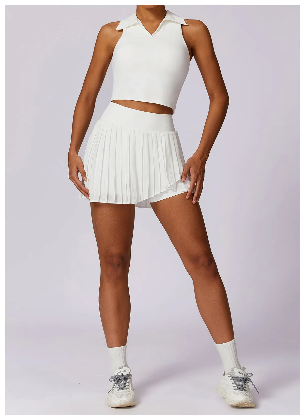 Women’s Sports Tennis Set – Pleated Skirt and Collared Crop Top for Tennis, Golf, and Casual Sports