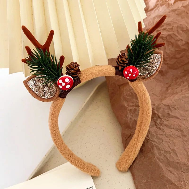 Cute Deer Horn Hair Band – Plush Christmas Headband for Kids & Women Party Accessories