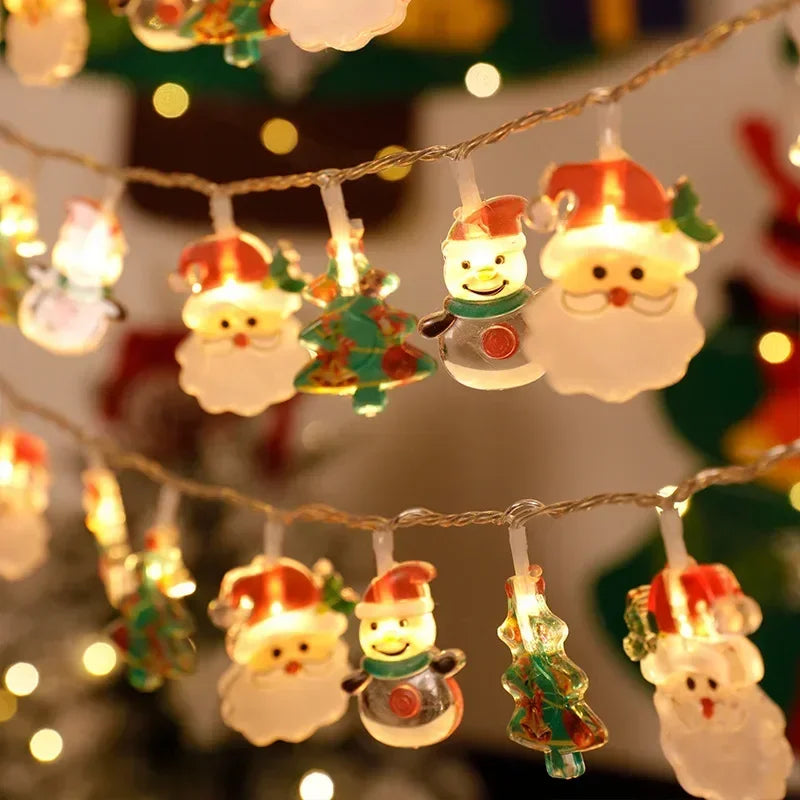 Battery-Operated Santa Claus & Snowman LED String Lights – Festive Holiday Garland