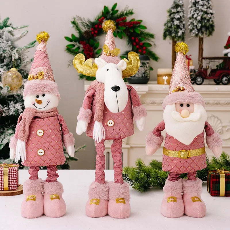 Christmas Pink Santa Claus, Snowman, & Reindeer Telescopic Doll – Festive Home Decorations & Kids Gifts