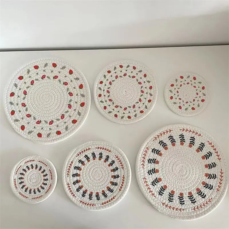 Round Woven Insulation Pot Mat Cotton Rope Placemat Dining Table Coaster Bowl Pad Simple Plate Mat Home Decoration Cup Mats