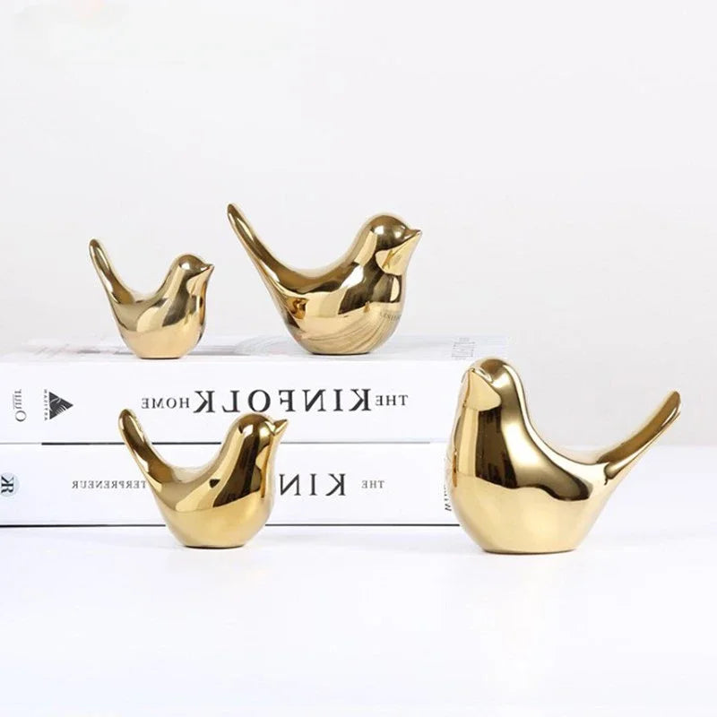 Elegant Golden Ceramic Bird Figurines – Modern Luxury Decorative Ornaments for Home & Wedding Decor ✨🐦