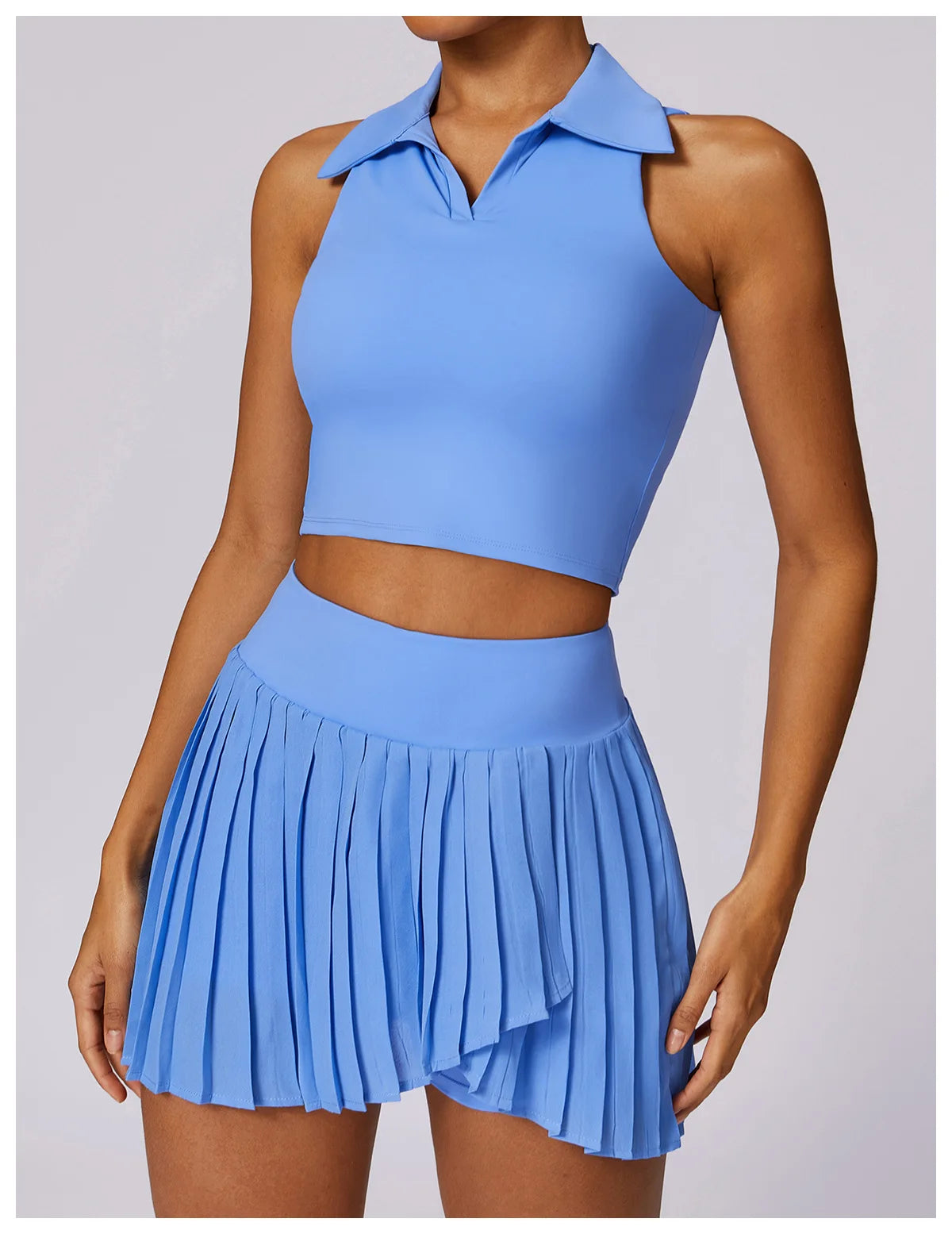 Women’s Sports Tennis Set – Pleated Skirt and Collared Crop Top for Tennis, Golf, and Casual Sports