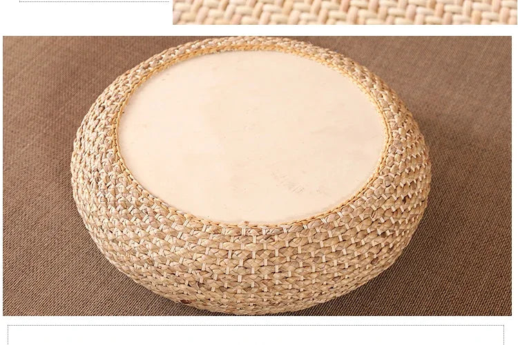 Natural Weave Straw Pouf Tatami Mat – Round Floor Cushion for Meditation, Yoga & Japanese-Style Seating