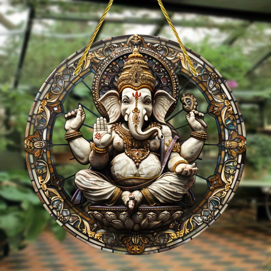 Indian Ganesha Stained Window Hanging Light Catcher – Acrylic Sun Catcher for Home & Religious Decor