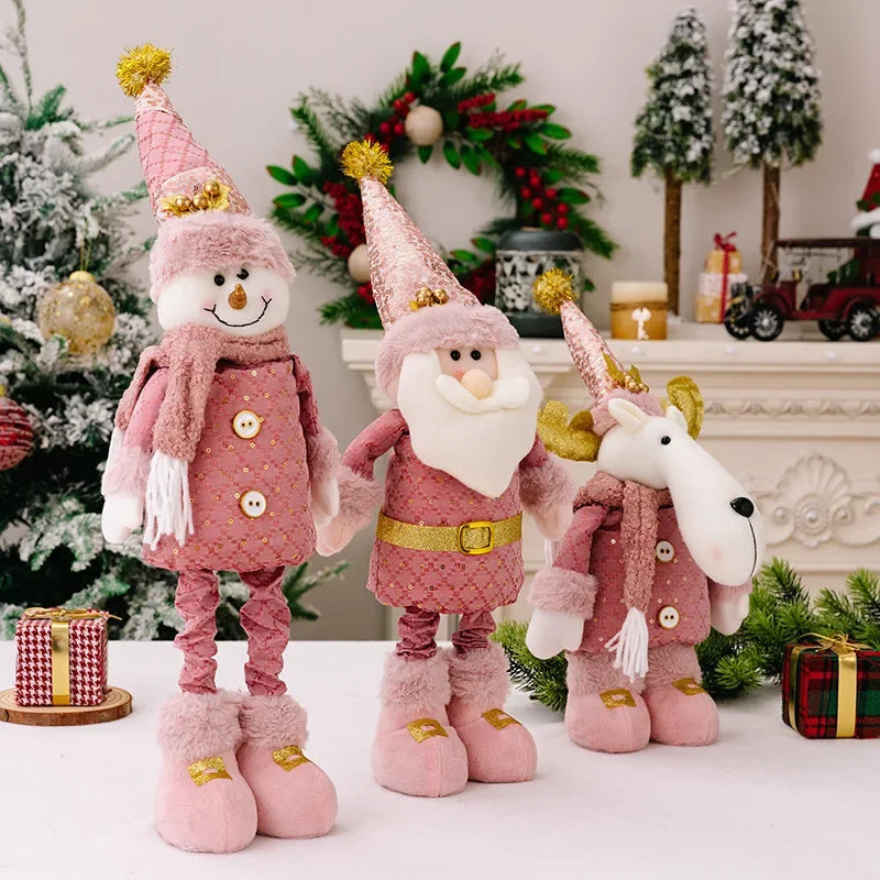 Christmas Pink Santa Claus, Snowman, & Reindeer Telescopic Doll – Festive Home Decorations & Kids Gifts