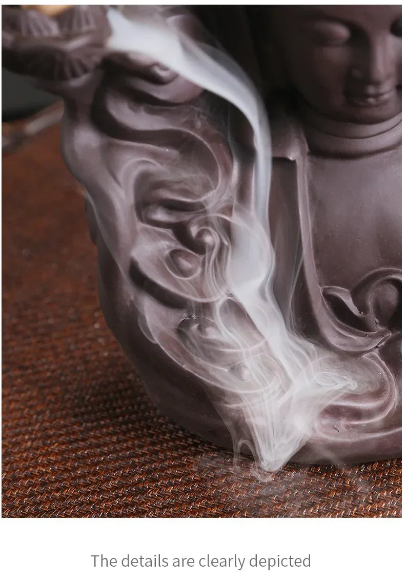 Purple Clay Avalokitesvara Backflow Incense Burner – Ceramic Buddha Incense Holder for Meditation & Home Decor