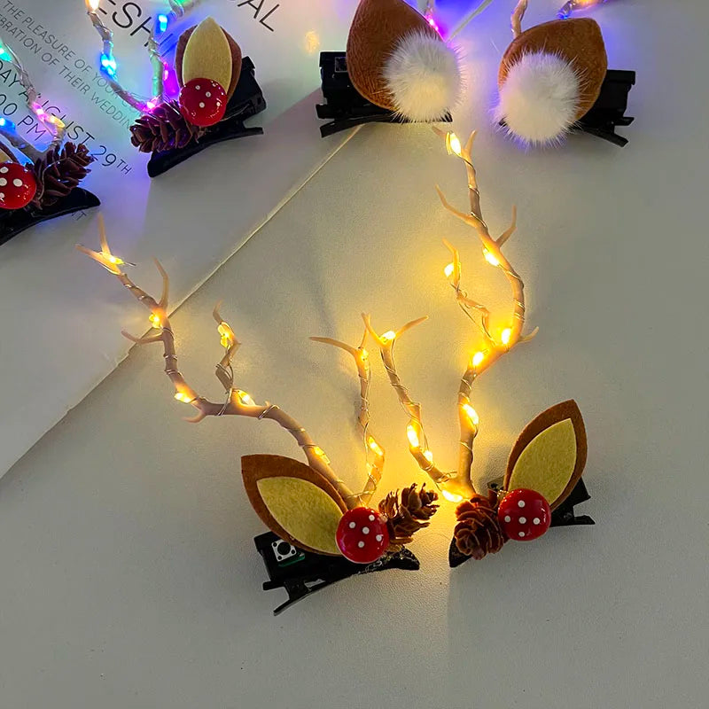 Christmas LED Antler Hair Band – Light-Up Elk Hairpin for Women & Girls