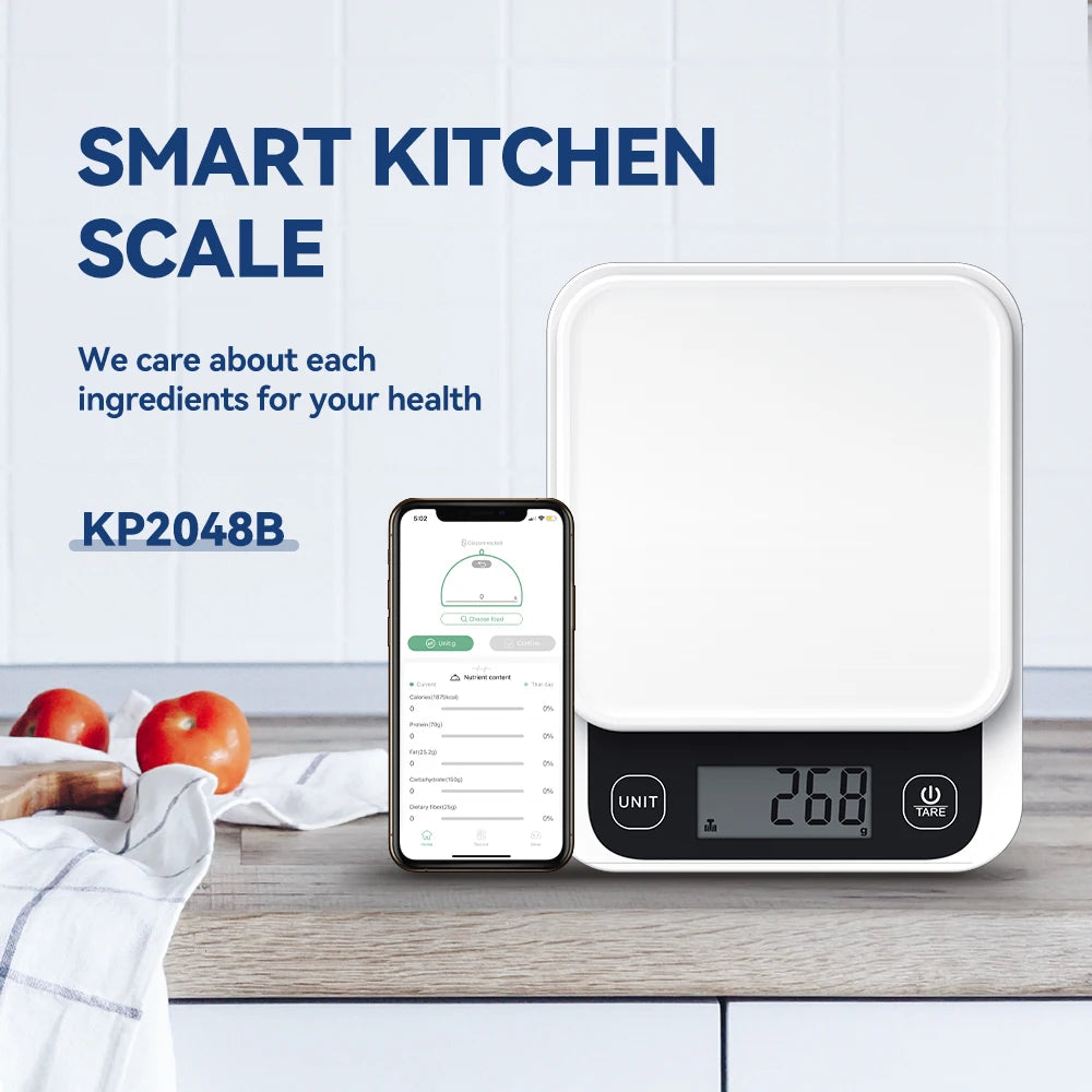 iComon 5kg/0.1g Smart Digital Kitchen Scale with Nutrition Calculator App – Precision Food Scale for Cooking and Baking