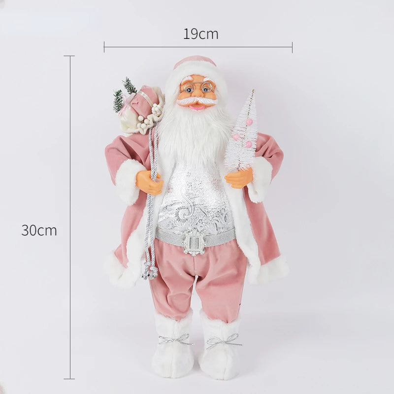 Pink Santa Claus Dolls – Christmas Standing Figurines for Holiday Decorations, Ornaments, and Gifts