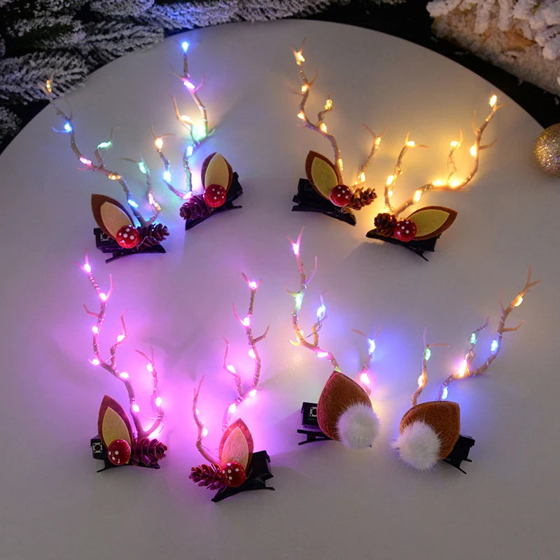 Christmas LED Antler Hair Band – Light-Up Elk Hairpin for Women & Girls