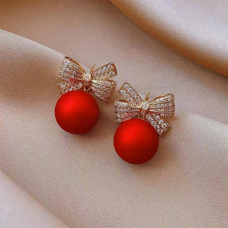 Elegant Pearl BowKnot Stud Earrings – Crystal Drop Earrings for Women & Girls, Perfect Christmas Gift