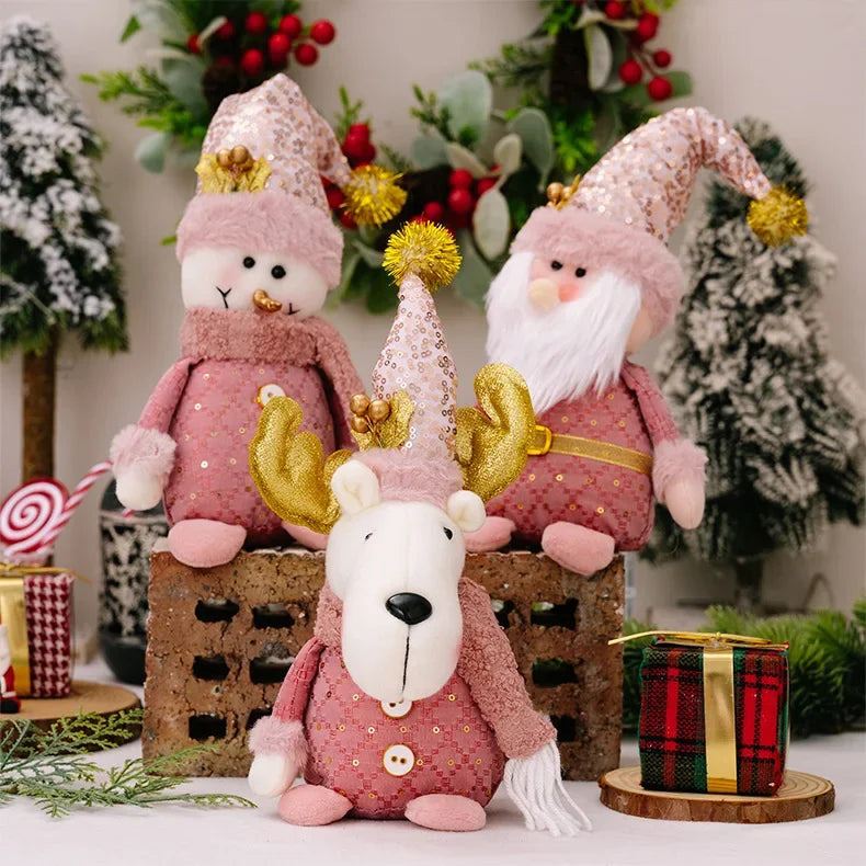 Christmas Pink Santa Claus, Snowman, & Reindeer Telescopic Doll – Festive Home Decorations & Kids Gifts