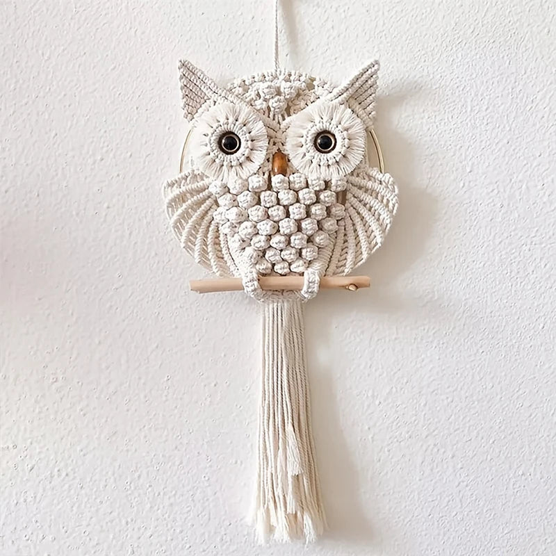 Owl Tapestry Hand-Woven Dream Catcher – Macrame Wall Hanging Boho Mandala Decor for Home & Dorm Rooms