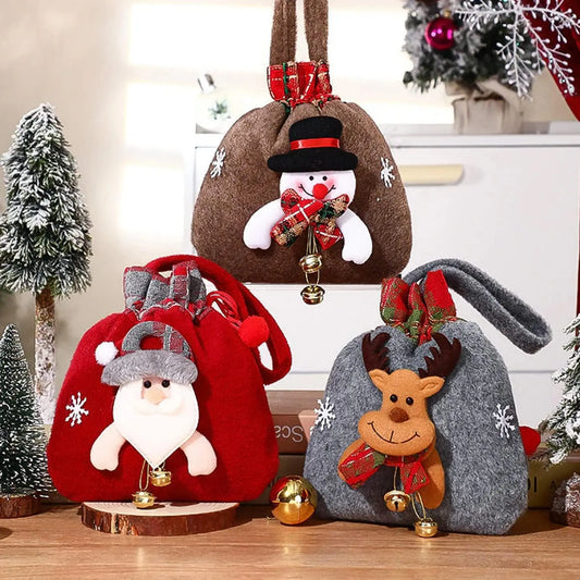 3D Christmas Candy Bag – Santa, Elk & Bear Gift Bag with Drawstring Handle