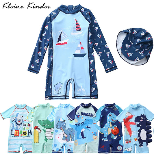 Swimsuit Boy One Piece Long Sleeve – Kids Dinosaur Print Bathing Suit for Beach & Swimming Pool