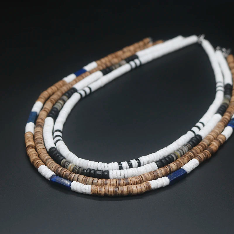 Tribal Coconut Beads Necklace – Puka Shell Surfer Necklace for Men