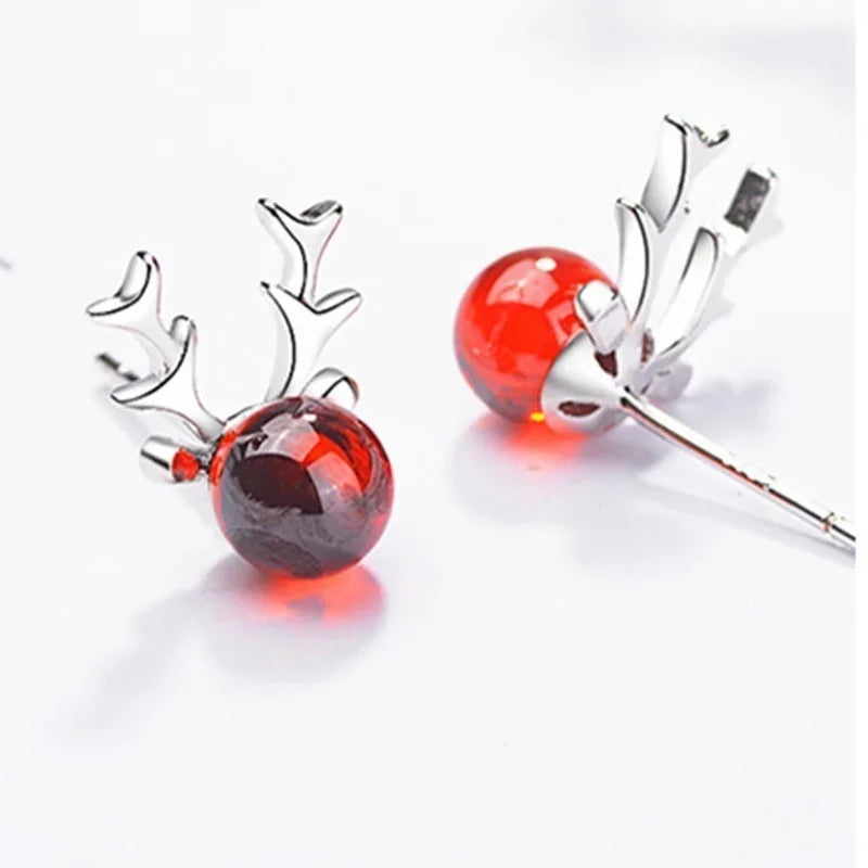 Delysia King Women’s Garnet Antler Earrings – Elegant Elk Studs for Christmas Gifts