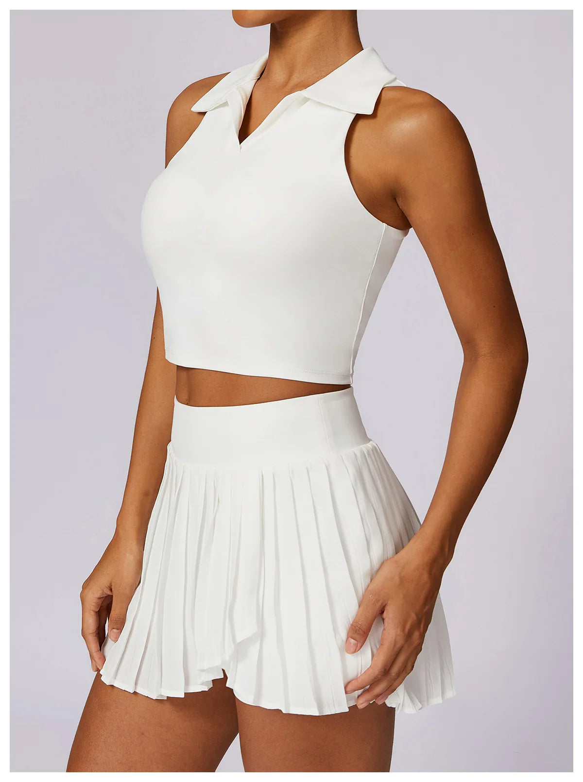 Women’s Sports Tennis Set – Pleated Skirt and Collared Crop Top for Tennis, Golf, and Casual Sports