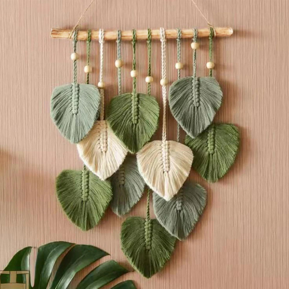 Boho Wall Ornaments - Woven Aesthetic Leaves Tapestry