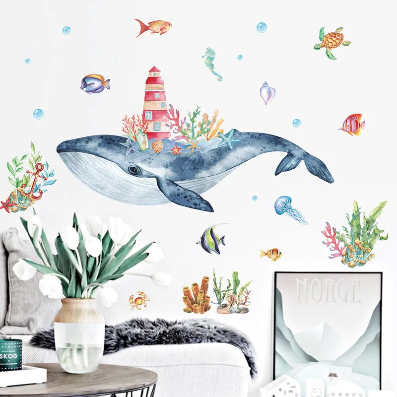 Cartoon Underwater Whale Wall Stickers for Kids' Room Decoration