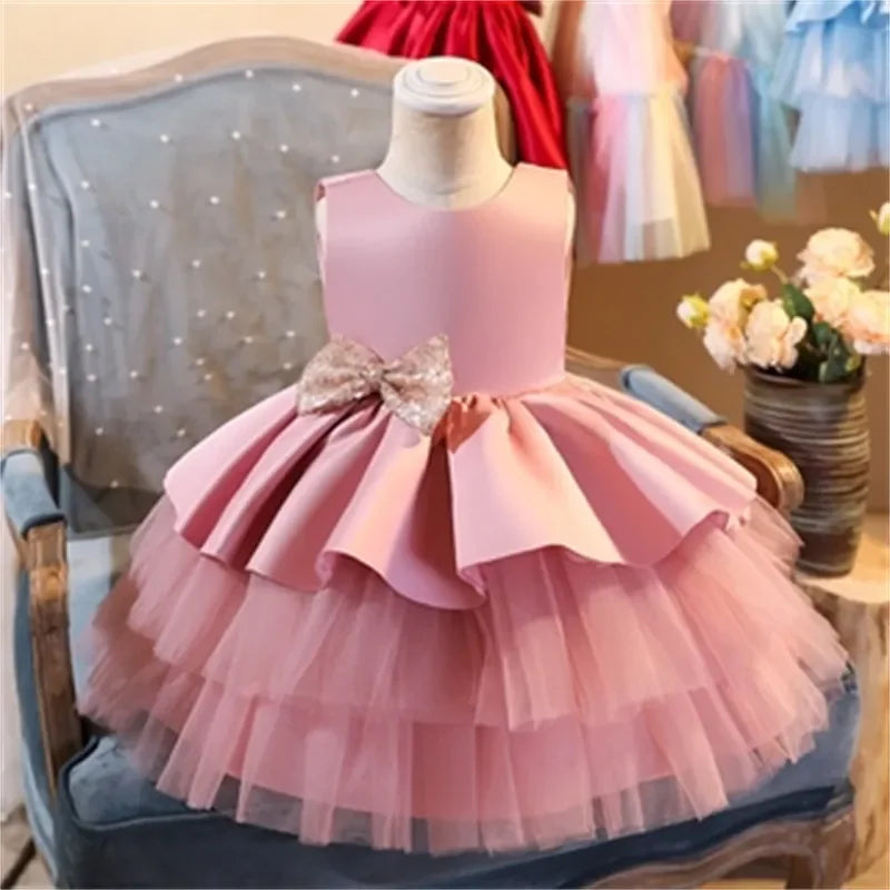 Christmas Princess Dress for Girls – Bow Backless Tutu Party Costume