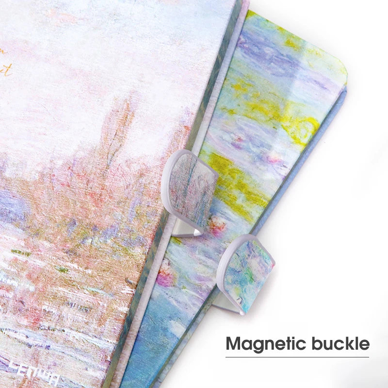 B6 Magnetic Buckle Notebook – Monet & Van Gogh Famous Painting Series 🎨✨ 128 Sheets, Full Color Pages