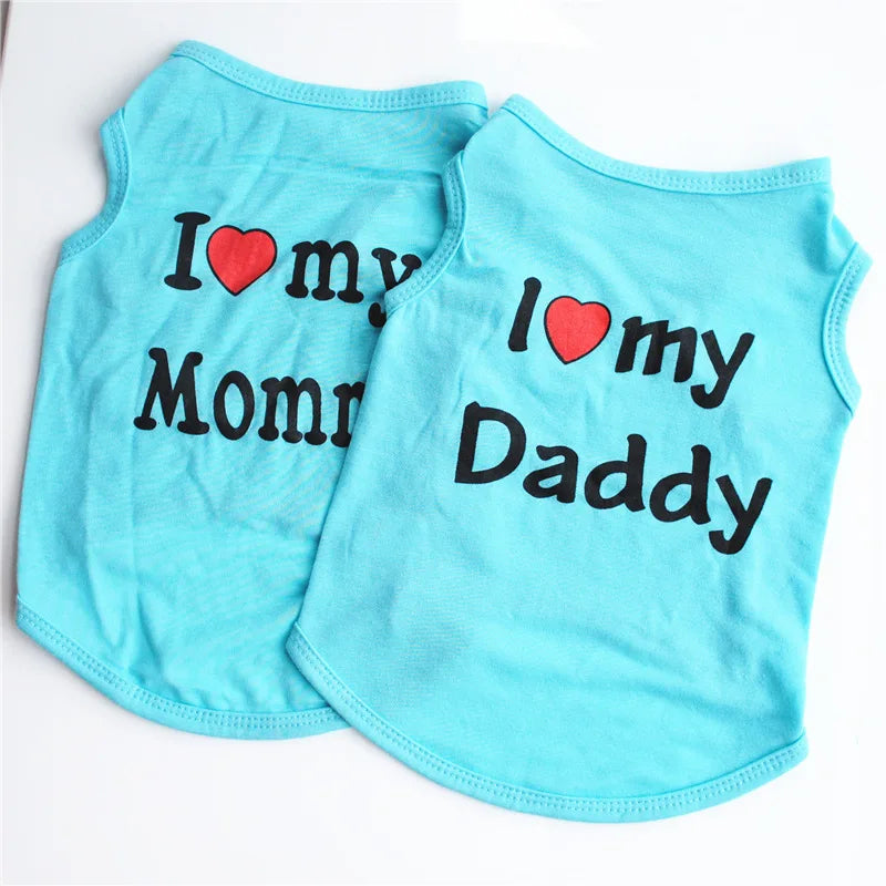 "I Love My Mommy/ I Love My Daddy" Dog Vest – Spring Pet Shirt for Small Dogs & Cats