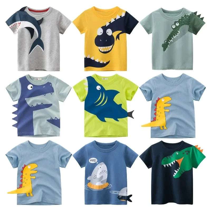 3D Cartoon Shark & Dinosaur Kids T-Shirt – Fun Summer Tees for Boys & Girls 🦈🦕