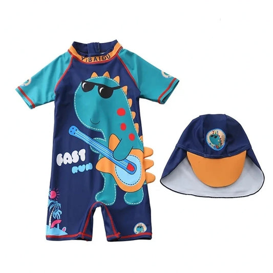 Boys Dinosaur UV Protection One-Piece Swimsuit – Toddler & Kids Bathing Suit for Summer 2024