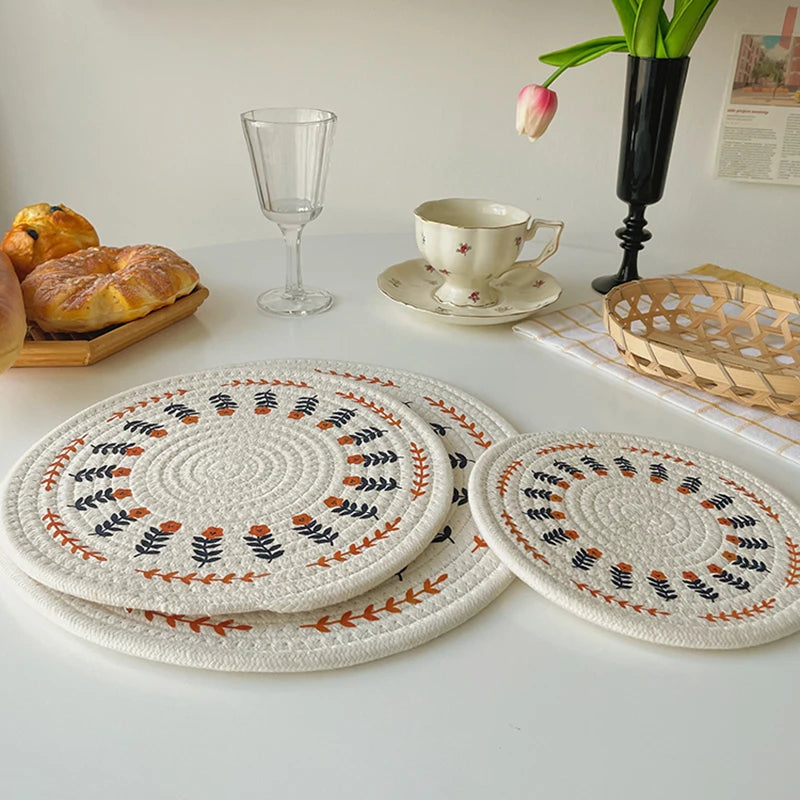 Round Woven Insulation Pot Mat Cotton Rope Placemat Dining Table Coaster Bowl Pad Simple Plate Mat Home Decoration Cup Mats