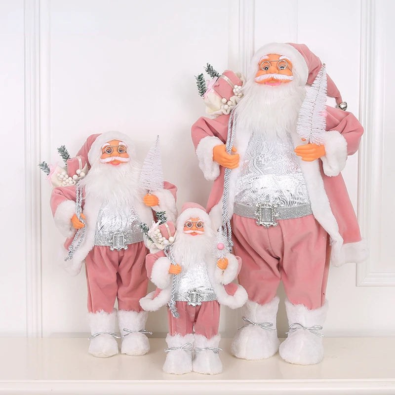 Pink Santa Claus Dolls – Christmas Standing Figurines for Holiday Decorations, Ornaments, and Gifts