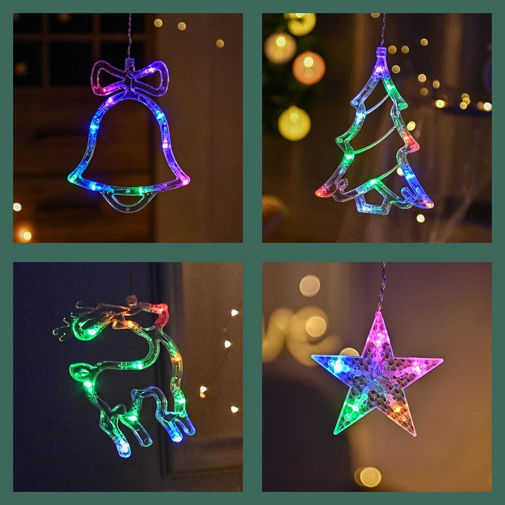 Christmas Lights LED Deer Star Moon String Light – Fairy Curtain Garland for Holiday Party & Outdoor Decor