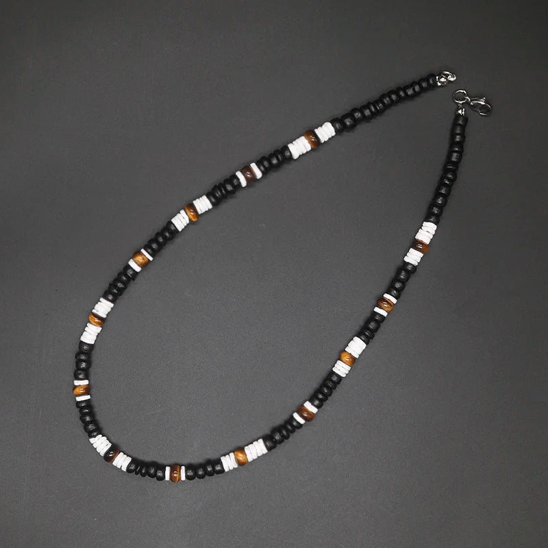 Tribal Coconut Beads Necklace – Puka Shell Surfer Necklace for Men