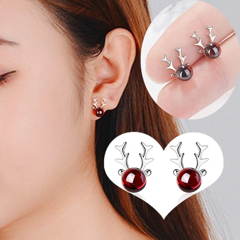 Delysia King Women’s Garnet Antler Earrings – Elegant Elk Studs for Christmas Gifts