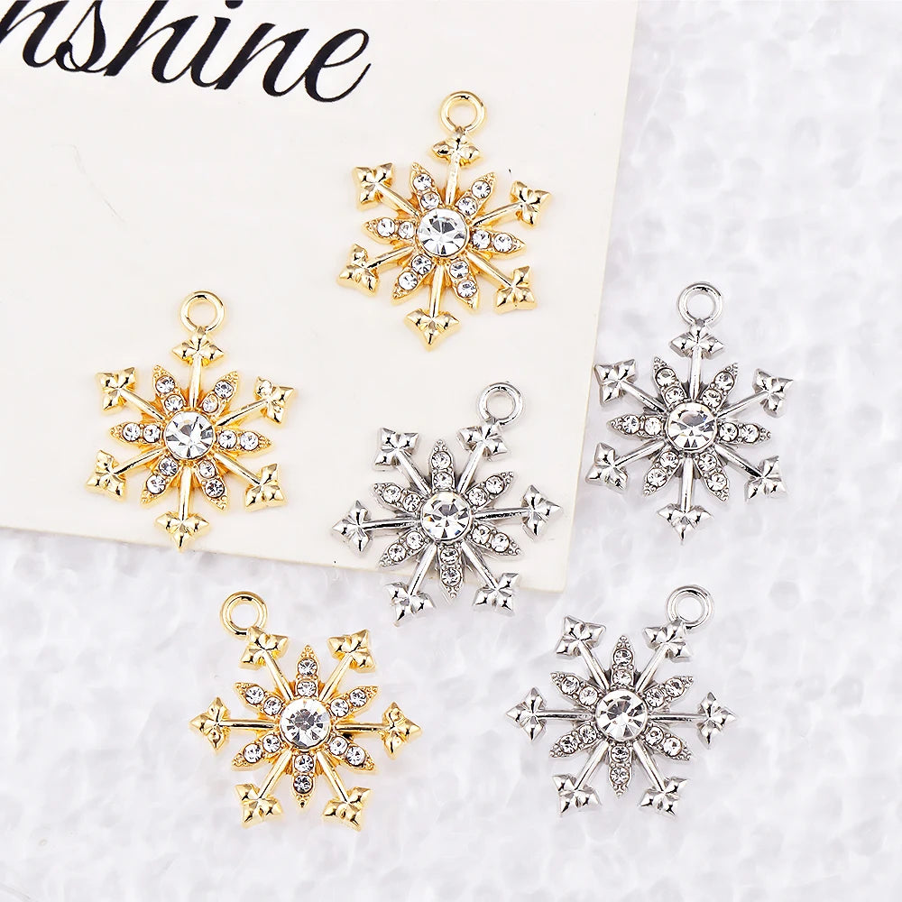 Exquisite 15-Piece Snowflake Christmas Charm Jewelry Set – Festive Crystal Pendants for DIY Earrings & Necklaces ❄️🎄