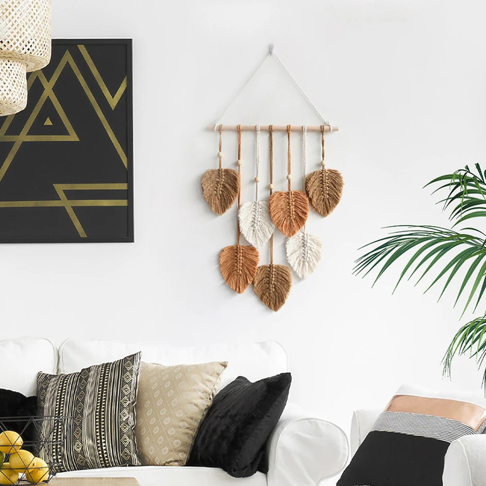 Boho Wall Ornaments - Woven Aesthetic Leaves Tapestry