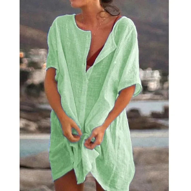 Women’s Beach Bikini Cover-up – Casual Loose Button Shirt